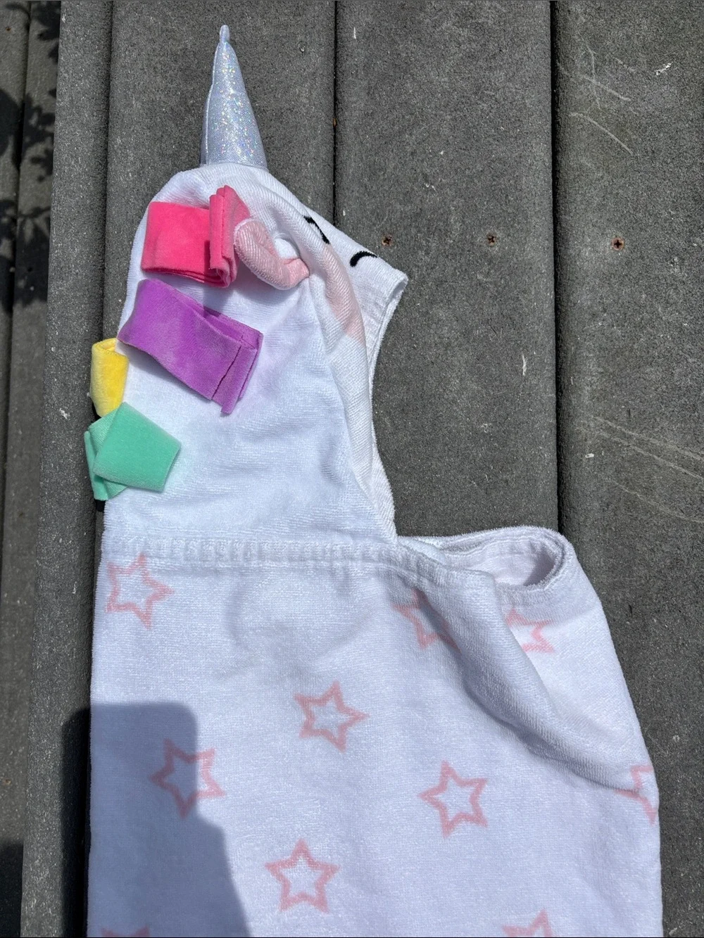 Kids White & Pink Star Hooded Bath Towel with Sparkle Unicorn, Shower, 4’ x 2’